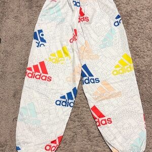 Adidas White Joggers with Multicolor Logo